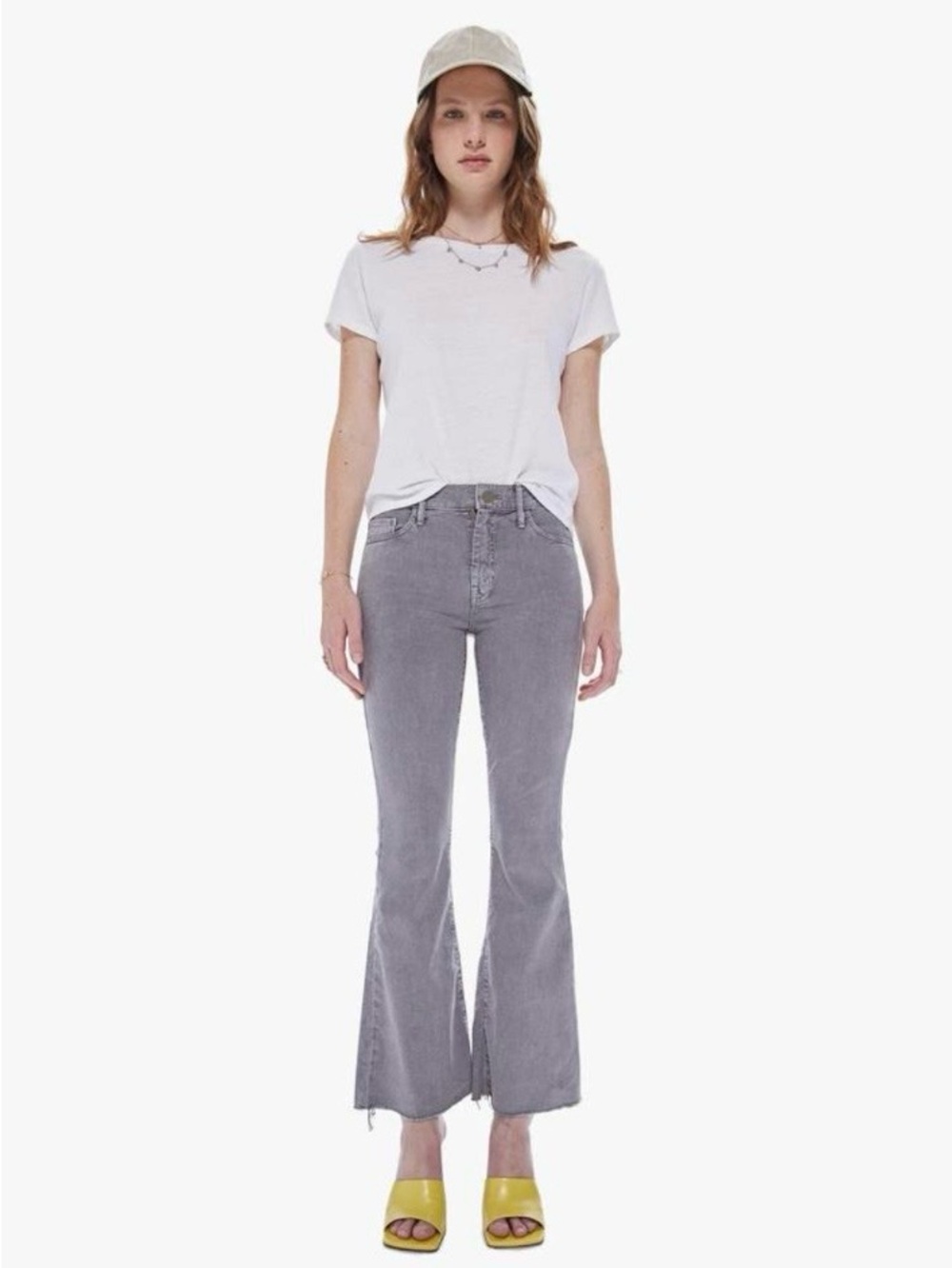 Mother The Weekender Fray Flare Lead Grey Raw Hem Mid Rise Jeans Size 25